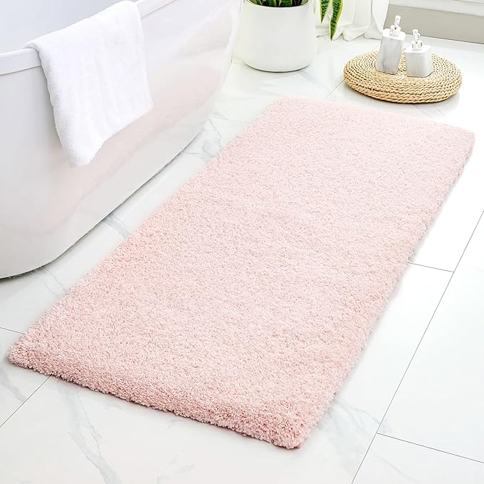 Pink Bathroom Runner Rug 24x59 Non Slip Fluffy Long Bath Mat for Bathroom Floor Washable Plush Luxury Bath Rug for Tub Absorbent Shower Sink Mat Bedside Rug