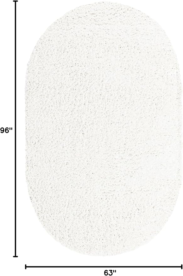 Unique Loom Davos Shag Collection Area Rug - Solid (5' 3" x 8' Oval, White/ Ivory)