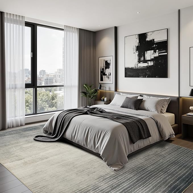 Joydeco 5x7 Area Rugs for Living Room, Washable Modern Abstract Non Slip Soft Rug, Low Pile Carpet for Bedroom, Dining Room, Home Office, Pet & Child Friendly, Beige & White & Dark Gray