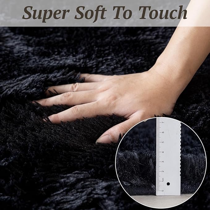 5x7 Area Rugs for Living Room Bedroom,Soft Fluffy Shaggy Bedside Rug, Indoor Floor Carpet for Kids Playroom, Dorms, Nursery Rooms, Home Decor (Black 5'x7')