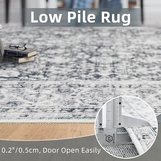 Deerly Rug Runner 2x6 Ft Washable Carpet Runner Runner Non-Slip Grey Runner Rugs with Rubber Backing Low-Pile Ultra-Soft Distressed Rug for Kitchen Bedroom(Grey)