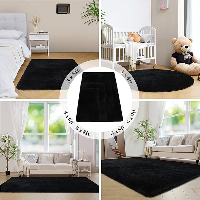 duduta Black Soft Fluffy Rug 4x6 ft, Shag Fuzzy Plush Rectangle Carpet for Bedroom Nursery Living Room Home Decor