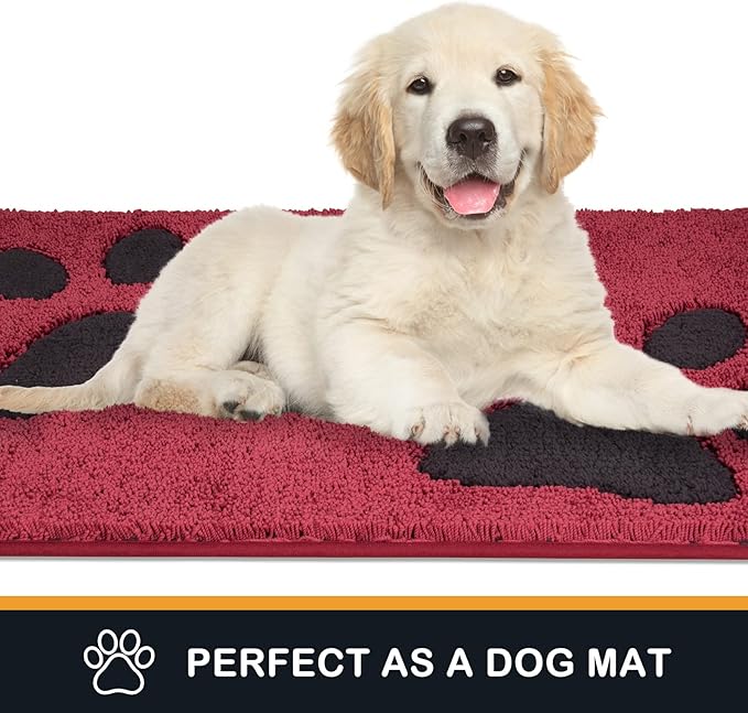PURRUGS Dirt Trapping Door Mat 32" x 70", Non-Skid/Slip Machine Washable Microfiber Entryway Rug, Dog Doormat, Super Absorbent Welcome Mat for Muddy Wet Shoes and Paws, Burgundy Red