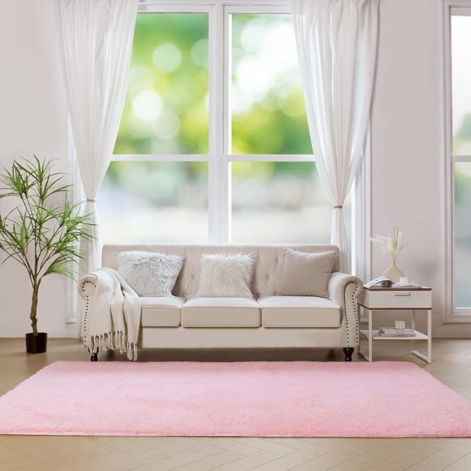 duduta 6x9 ft Pink Rectangle Fluffy Rug, Shag Fuzzy Plush Rectangle Carpet for Bedroom Nursery Living Room Home Decor