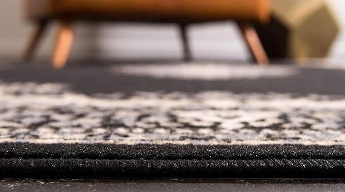 Unique Loom Reza Collection Traditional Persian Style Area Rug, 9 x 12 ft, Black/Beige
