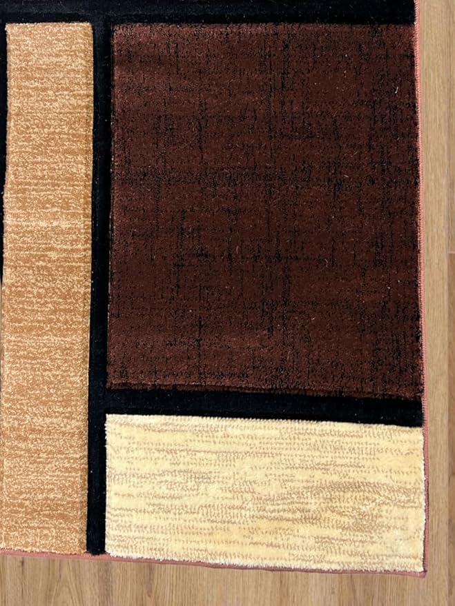 Area Rug Modern 5x7 Brown Geometry Soft Hand Carved Contemporary Floor Carpet Fluffy Texture for Indoor Living Dining Room and Bedroom Area