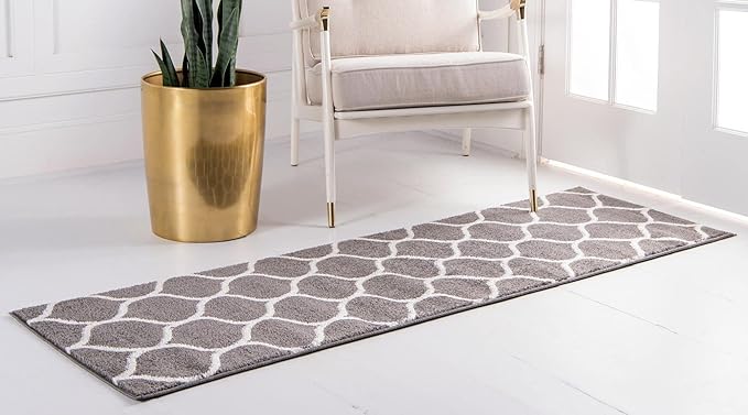 Rugs.com Lattice Frieze Collection Rug – 2' x 8' 8 Runner Dark Gray Medium Rug Perfect for Living Rooms, Large Dining Rooms, Open Floorplans