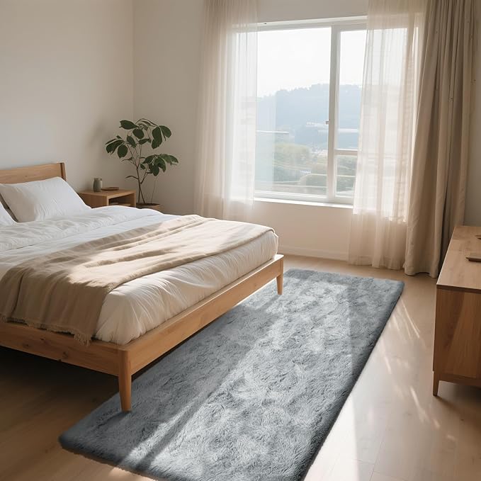 Soft Runner Rugs for Bedroom, Grey 2x6 Area Rugs Fluffy Rug Shaggy Area Rug Carpet, Bedside Rug for Living Room Bedroom Kids Room Home Decor