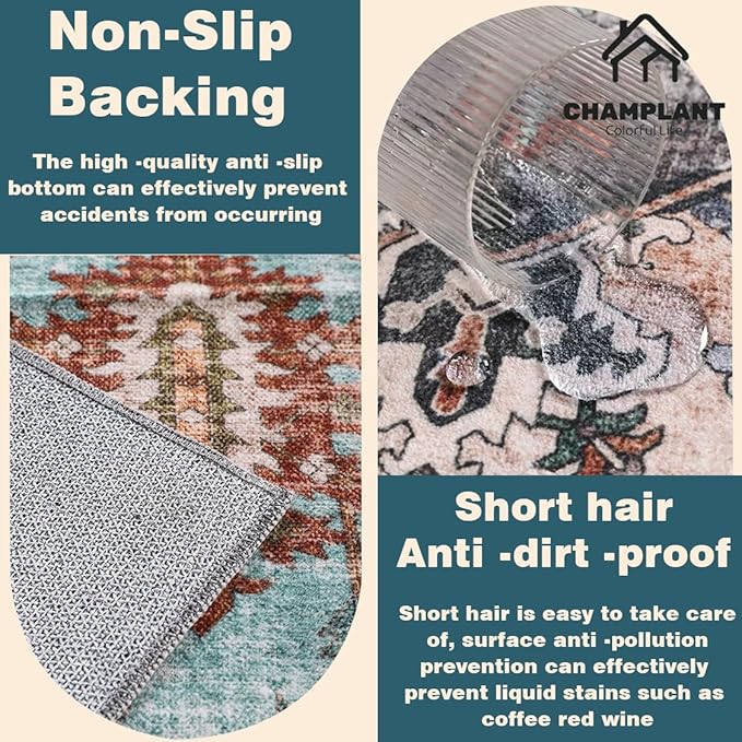Area Rug 5'x7' Washable Rug Traditional Floor Cover Thin Retro Kitchen Indoor Distressed Non Slip Carpet for Living Room Bedroom Dining Room