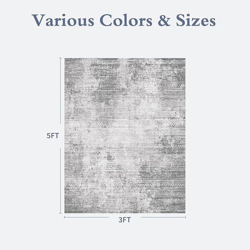 3 x 5 Rug Small Non Slip Machine Washable Rug Distressed Abstract Soft Indoor Carpet Neutral Boho Rug for Bedroom Living Room Entryway Kitchen Bedside, Grey