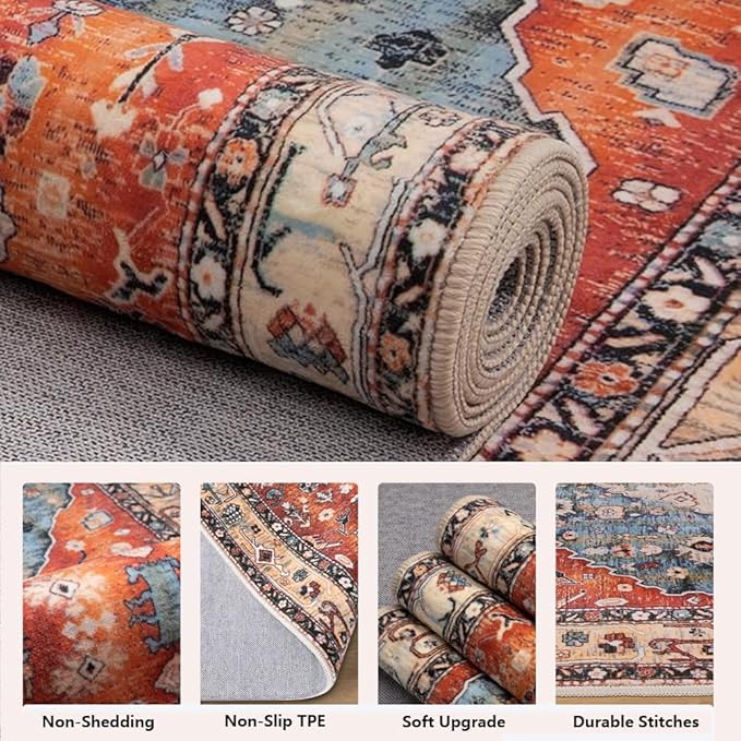 Moroccan Trellis Hallway Runner Rug Non-Slip Washable Geometric Standing Mats Anti-Fatigue Long Farmhouse Kitchen Mat Soft Low-Pile Distressed Area Rugs for Bathroom,Bedroom,Laundry 2' X 8'