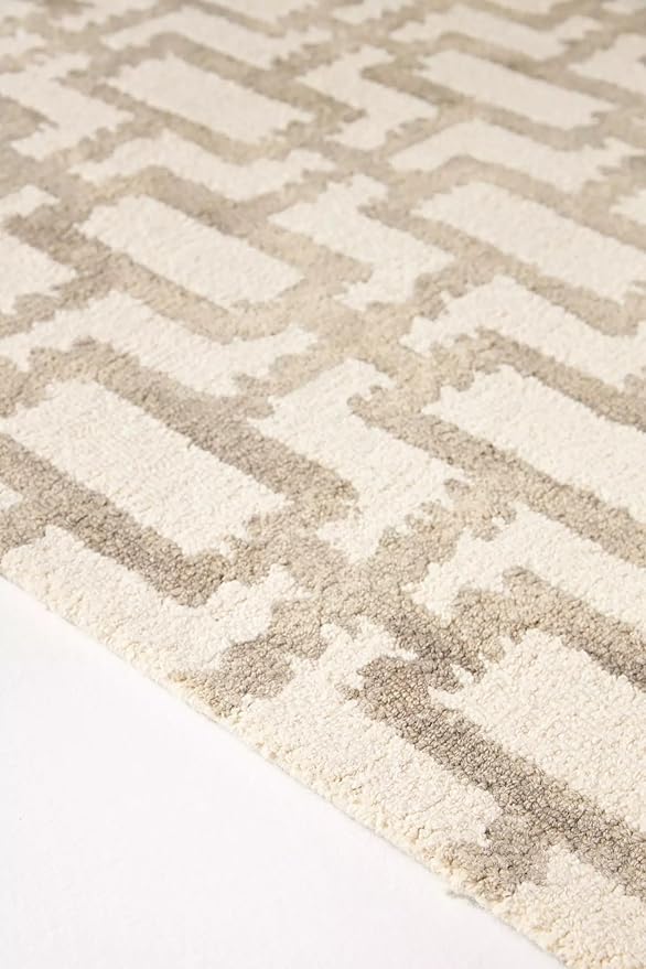 Hand-Tufted Wool Marengo Rug in Taupe – Geometric Patterned Carpet for Living Room, Bedroom & Study – Soft & Durable– 7 x 7