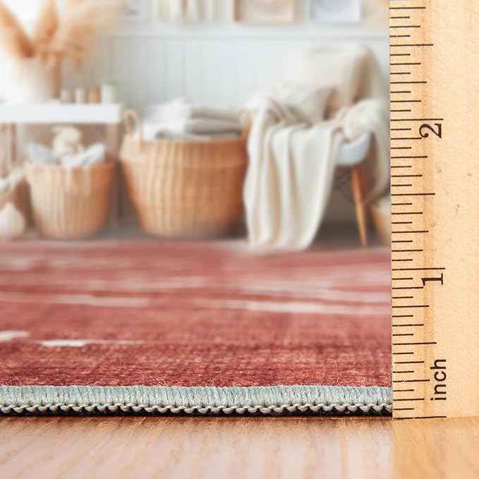 ReaLife Rugs Machine Washable Area Rug Runner - Living Room Bedroom Bathroom Kitchen Entryway Office - Padded Low Pile Stain Resistant Premium - Moroccan Diamond Tribal - Jax - Orange 3' x 5'