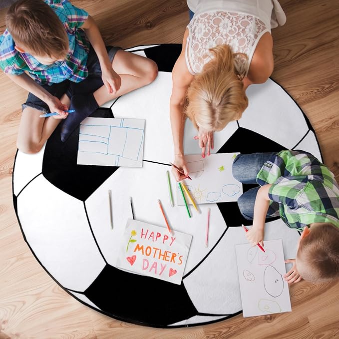 Soft Boys Soccer Rug, Round Rugs for Bedroom, Bedside Area Carpet for Kids, Soccers Lovers Home Decor Indoor Circle Carpets for Living Room, Nursery, Dorms Machine Washable,47 Inch
