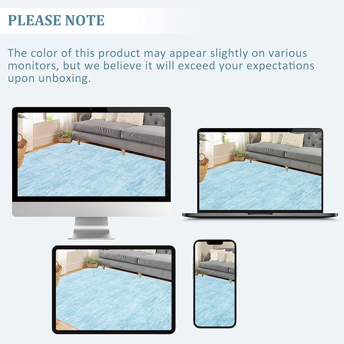 Area Rug 5x7 Machine Washable Area Rug for Living Room Non-Slip Stain Resistant Modern Abstract Bedroom Rug Contemporary Solid Throw Rug Foldable Accent Floor Carpet for Dining Room, Blue