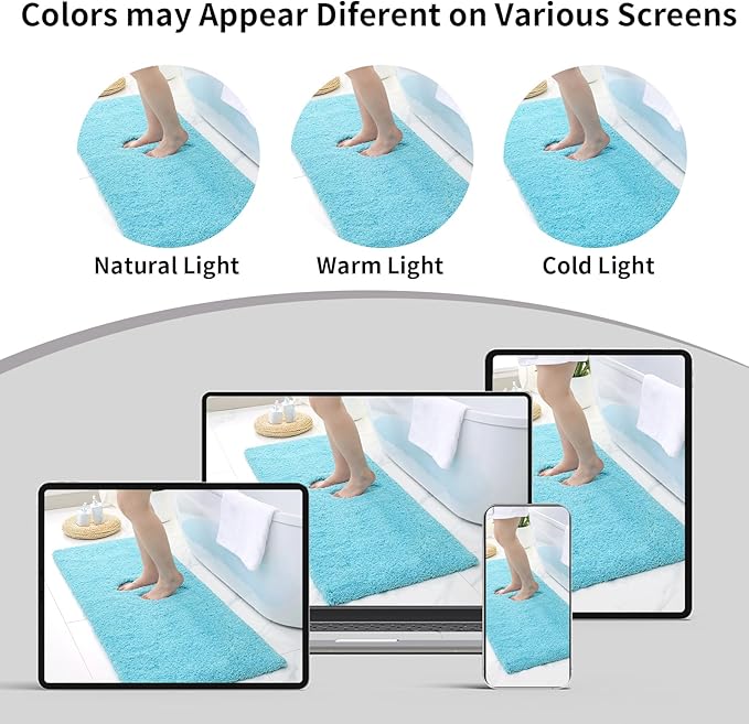 Small Bathroom Rug 17x24 Non Slip Teal Fluffy Bath Mat for Bathroom Floor Washable Plush Luxury Bath Rug for Tub Soft Shaggy Absorbent Shower Mat