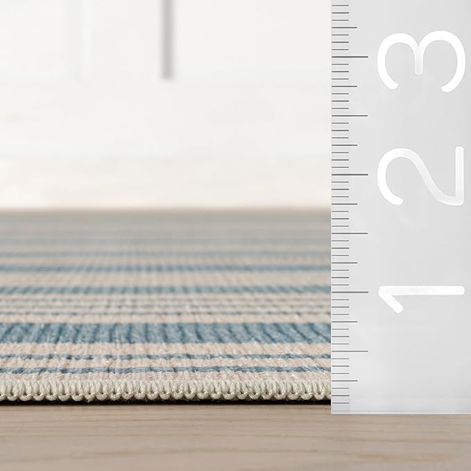 Dash & Albert Talos Blue Machine Washable Rug, 4 X 6 Feet, Blue/Ivory Stripe Pattern