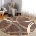 Rugshop Modern Wavy Circles Design Round Rug, Carpet with Jute Backing for Dining Room, Bedroom, or Living Room, Brown, 6'6" Round
