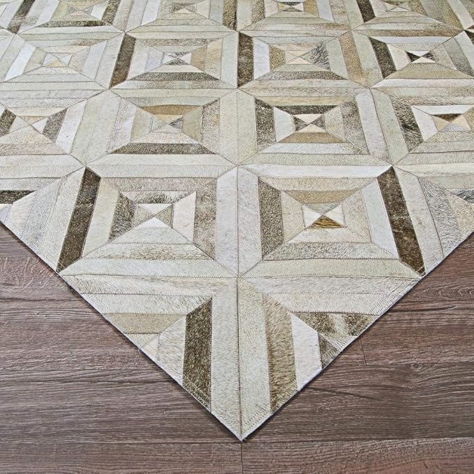 Premium Diamond, Patterned Leather Area Rug, Luxury Non Slip Floor Accent for Dining Room, Leather Area Rug for Living Room, Elegant Collection Indoor Carpet, Color: Grey, Size: 4X6 ft