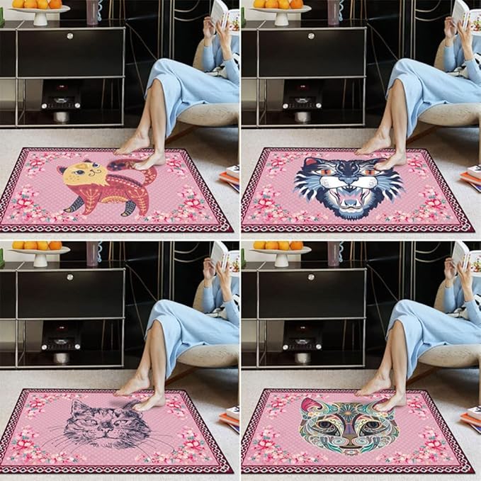 Cartoon Animal Pattern Area Rug Cute Cat Luxury Floral Decor for Carpet Farmhouse Bedroom Living Room Rugs Bathroom Kitchen Runner Mat Indoor Outdoor Non Slip Doormat 2' X 9'