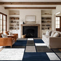 Rugshop Modern Geometric Boxes Navy Area Rug, Carpet with Jute Backing for Living Room, Large Bedroom, or Open Spaces, 9' x 12'