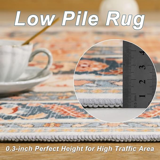 6x9 Orange Beige Area Rug for Living Room, Machine Washable Rugs with Non-Slip Backing for Bedroom, Vintage Medallion Carpet Dining Room Office Kids Room Decor