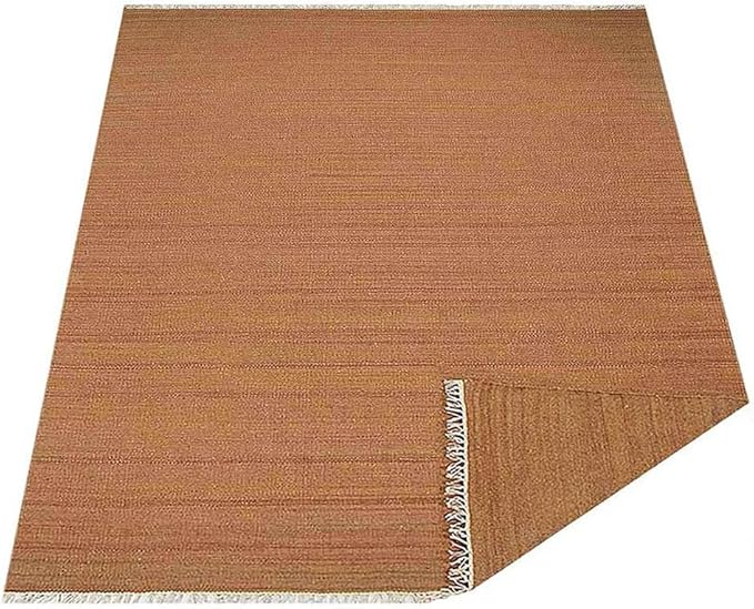 Rugsotic Carpets Hand Woven Flat Weave Kilim Wool ECO-Friendly Area Rugs - 5'x8', Rectangle Shape, Orange Color, Solid Plain Design, Low Pile Handmade Rugs for Living Room, Bed Room (D00111)