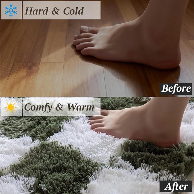 5x7 Area Rugs for Living Room Bedroom, Soft Fluffy Shaggy Bedside Rug, Indoor Floor Carpet for Kids Playroom, Dorms, Nursery Rooms, Home Decor (Olive Green & White 5'x7')