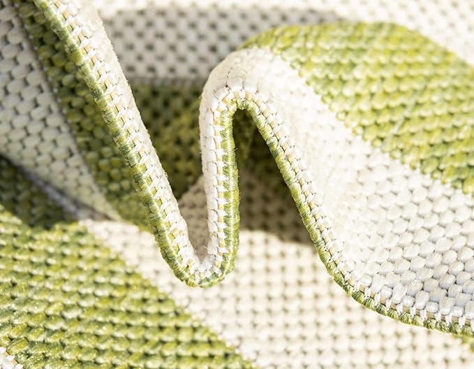 Unique Loom Outdoor Striped Collection Area Rug - Striped (5' 1" x 8' Rectangle, Green/Ivory)