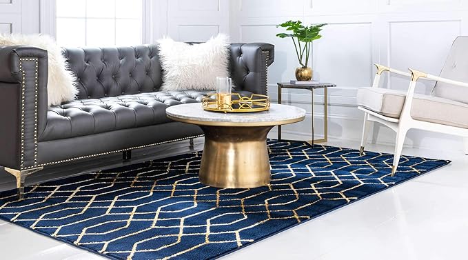 Unique Loom Marilyn Monroe Glam Collection Area Rug - Trellis (4' 1' x 6' 1' Rectangle, Navy Blue Gold/ Gold)