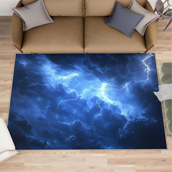 3x4 Dark Clouds Lightning Rugs for Entryway - Storm Kids Bedroom Rug, Natural Weather Mudroom Rug Soft for Coffee Shop Living Room Under Table Game Room