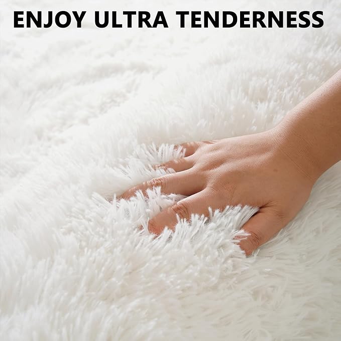 Beglad Shag Rugs for Living Room, Cream White Area Rugs 5x7 Feet Upgrade Anti-Skid Modern Minimalist Style Memory Foam Rugs for Bedroom, Indoor Carpet Suitable for Girls and Adults Room Decor
