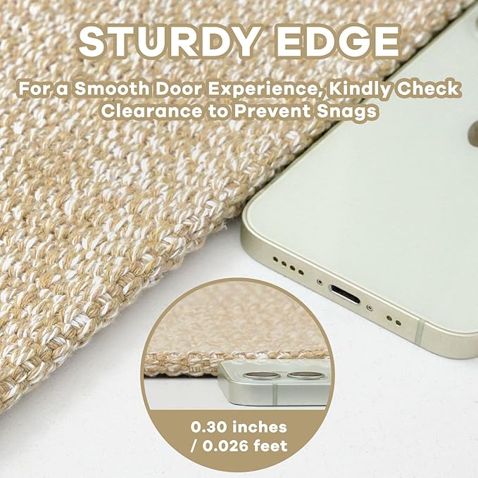 EARTHALL Washable Runner Rug 2x5 Ft Non Slip Runners for Hallways Cotton Rubber Backed Kitchen Runner Braided Indoor Floor Carpet Runners for Entryway, Hallway, Kitchen, Bedroom, Golden Beige/White