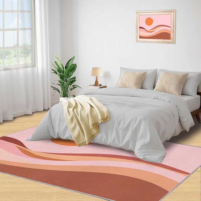 Boho Sun Runner Rugs 2x4ft, Minimalist Sunburst Small Entryway Mats, Abstraction Deco Laundry Room Rug Non Slip Durable Throw Rugs for Front Door Bedroom Bedside