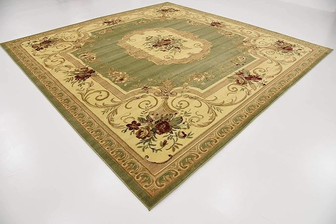 Unique Loom Versailles Collection Traditional Classic Floral Motif Area Rug (10' 0 x 10' 0 Square, Green/ Ivory)