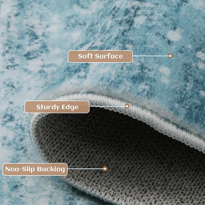 5x7 Abstract Area Rugs for Living Room, Modern Teal Grey Washable Indoor Rug for Bedroom, Thin Soft Large Non-Slip Carpet for Dining Room Home Office Farmhouse Decor - Teal+Gray