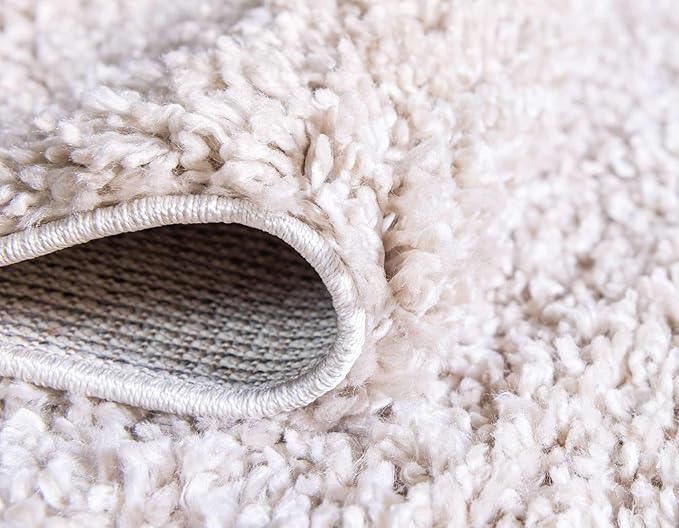 Unique Loom Davos Shag Collection Area Rug - Solid (5' 1" Round, Linen)