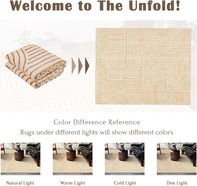 Washable Area Rug 8x10 - Large Orange Boho Rugs for Living Room Soft Abstract Bedroom Rug Ultra-Thin Modern Rainbow Carpet Rug for Dining Room Nursery Room Home Decor