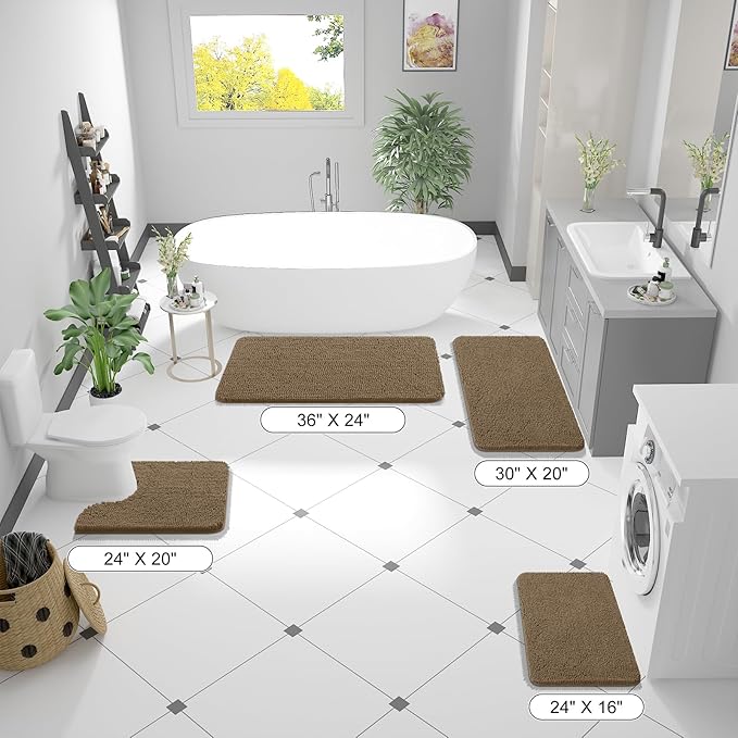 OLANLY Bathroom Rugs 40x32, Extra Soft Absorbent Chenille Bath Rugs, Rubber Backing Quick Dry, Machine Washable Bath Mats for Bathroom Floor, Tub and Shower, Home Decor Accessories, Tan