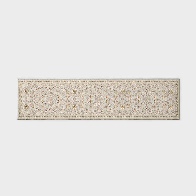 EVERGRACE Hallyway Area Runner Rugs 2x8, Boho Floral Faux Wool Indoor Outdoor Rugs, Washable Rugs for Bedroom Dining Room Living Room Kitchen, Low Pile Floor Mat Carpet for Home Decor, Natural Beige