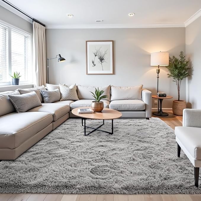 Beglad Shag Rugs for Living Room, Grey Area Rugs 5x7 Feet Upgrade Anti-Skid Modern Minimalist Style Memory Foam Rugs for Bedroom, Indoor Carpet Suitable for Boys Teens Room Decor