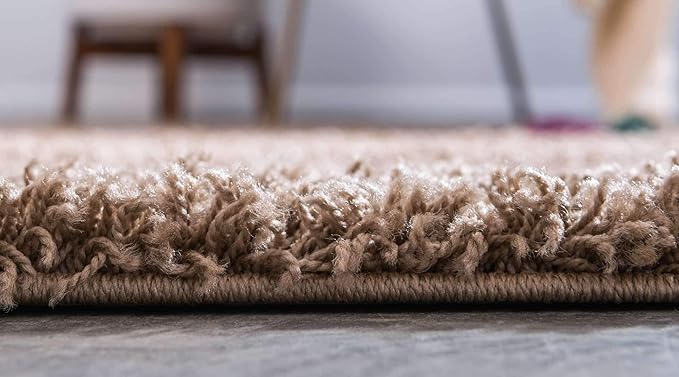 Unique Loom Solid Shag Collection Area Rug (8' x 11' Rectangle, Sandy Brown)