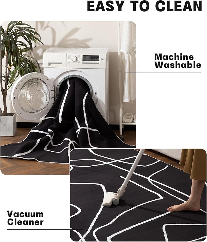 YIHOUSE Modern Washable Area Rug for Living Room Bedroom - Large Abstract Black and White Rug Non-Slip Ultra-Thin Home Decor (Dark Abstract, 6'x9'ft)