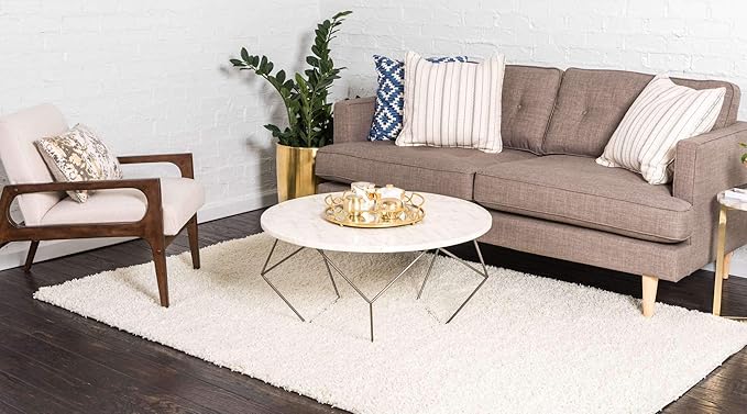 Unique Loom Solid Shag Collection Area Rug (7' 10" x 10' Rectangle, Pure Ivory)