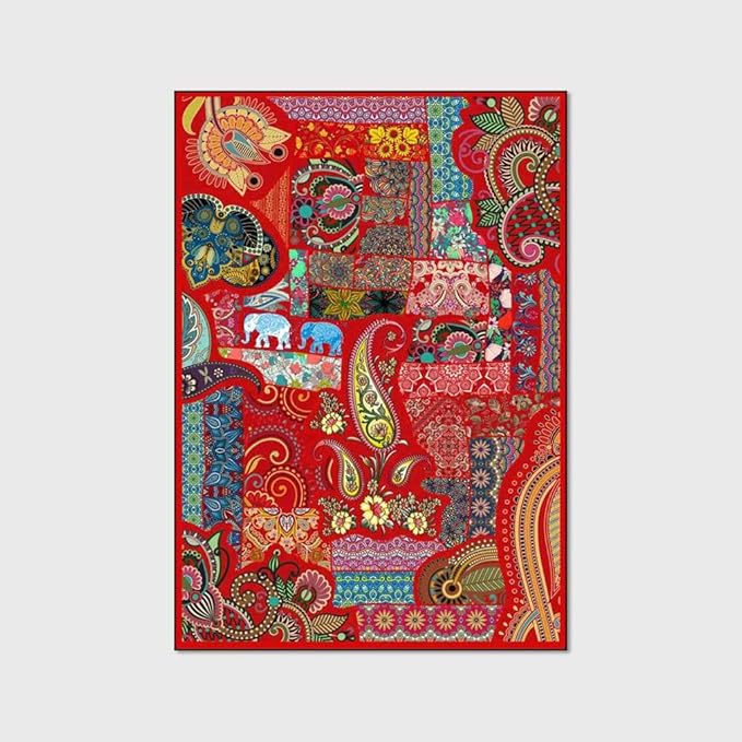 Vintage Boho Area Rugs Multicolor Ethnic Style Geometric Splicing Carpets Bedroom Living Room Kitchen Floor Mats Indoor Outdoor Non-Shedding Runner Rug Home Décor Carpet 5' X 6.5'