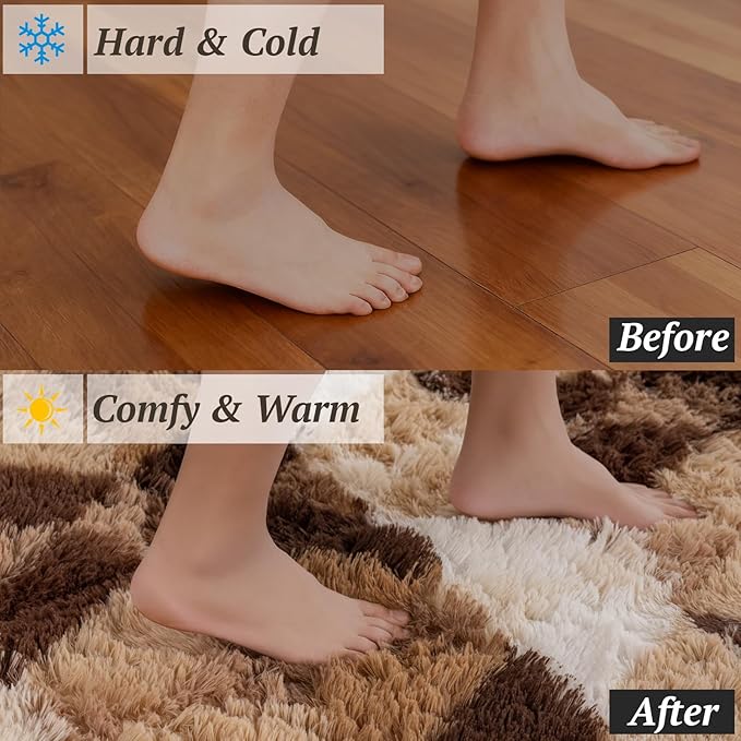 8x10 Area Rugs for Living Room Bedroom, Soft Fluffy Shaggy Bedside Rug, Indoor Floor Carpet for Kids Playroom, Dorms, Nursery Rooms, Home Decor (Coffee Ombre 8'x10')