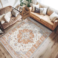 jinchan Area Rug 5x7 Vintage Washable Bedroom Rug Floral Medallion Lightweight Non Slip Thin Retro Classic Soft Boho Floor Cover Farmhouse Carpet for Living Room Dining Room Kitchen Brick Red