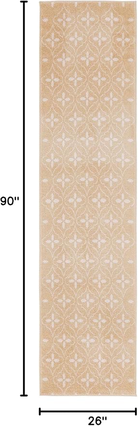 Nourison Home Essentials Indoor/Outdoor Beige Ivory 2'2" x 7'6" Area -Rug, Easy -Cleaning, Non Shedding, Bed Room, Living Room, Dining Room, Backyard, Deck, Patio (2x8)