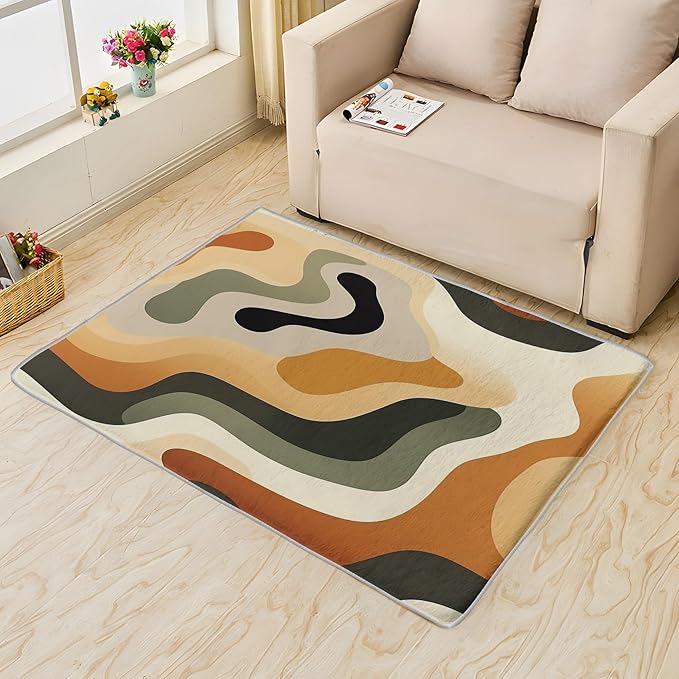 Neutral Color Rug, 6x9 Rug, Earth Tone Rugs for Entryway, Vintage Large Area Rug, Washable Rug Non Slip Soft Indoor Carpet, Kids and Pets Friendly, Neutral Color Home & Room Decor