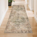 Farmhouse Washable Hallway Runner Rug, 2x6 Green and Brown Rugs for Kitchen Floor Waterproof, Bathroom, Entrance Indoor, Bedroom, Non Skid & Stain Resistant Carpet